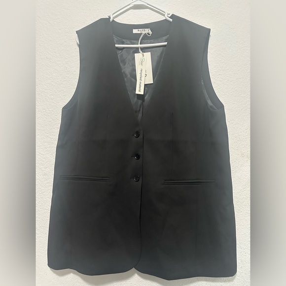 NA-KD Oversized Vest Size 44 Black Sleeveless Button-Up Vest - Picture 4 of 14
